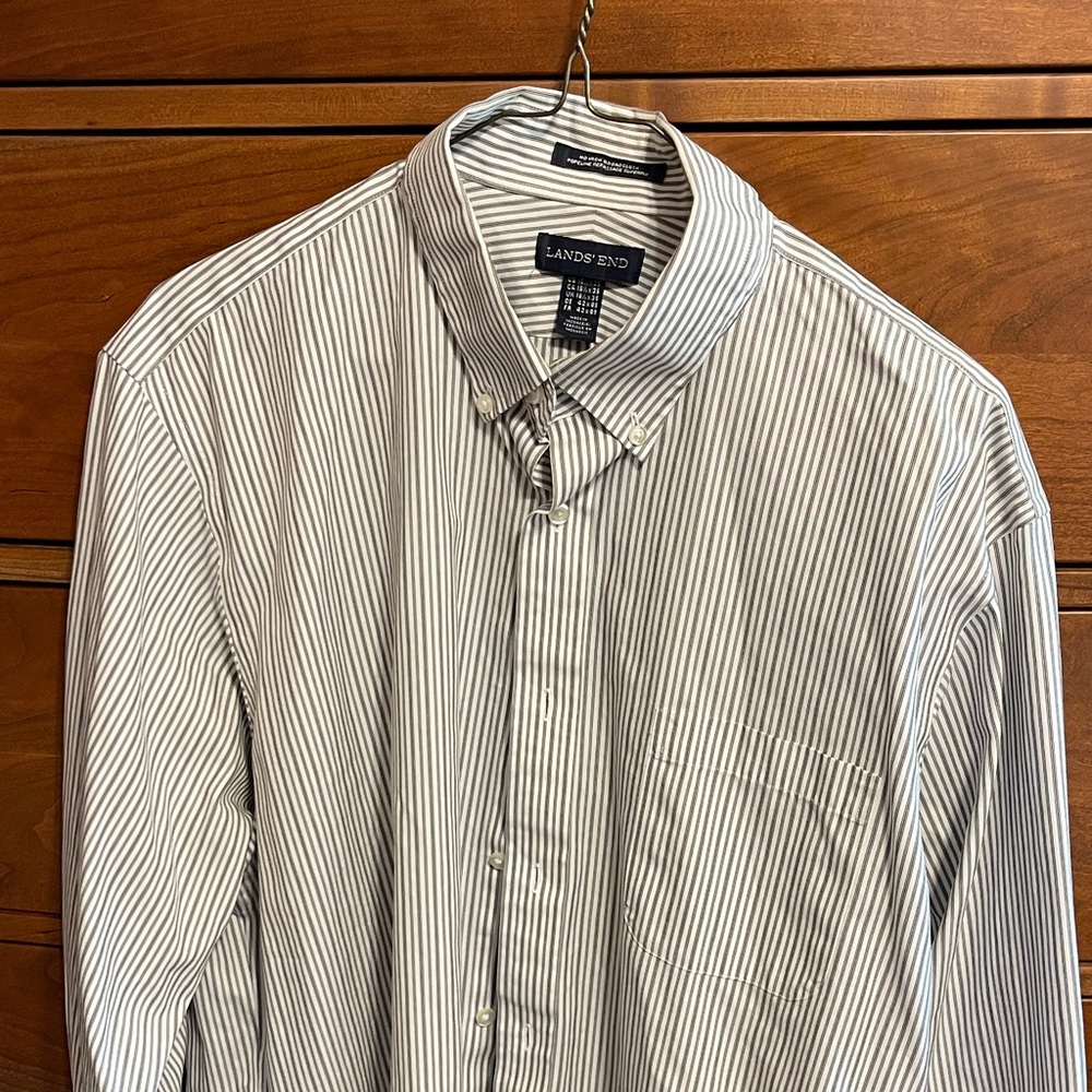 Lands' End Men's Pinstripe Button Down Shirt - Black and White
